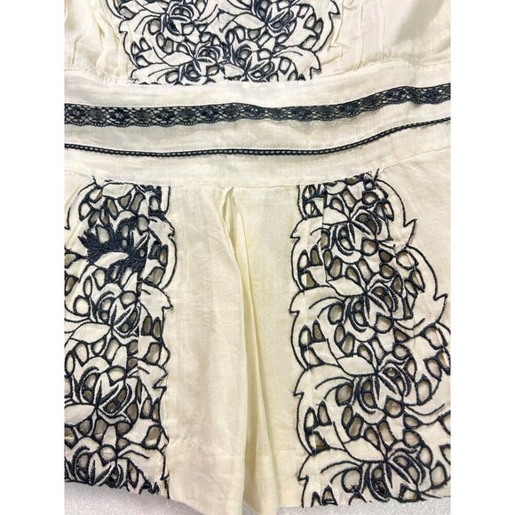 Anthropologie Floreat Ivory & Black Embroidered Sleeveless Blouse Top size 8 10 - Picture 5 of 6